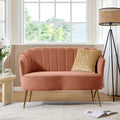 HULALA HOME Modern Velvet Loveseat Sofa with Flower Shaped Back, Comfy Upholstered 2-Seater Sofa with Gold Metal Legs, Small Love Seat Accent Couch for Living Bedroom Leisure Areas, Coral