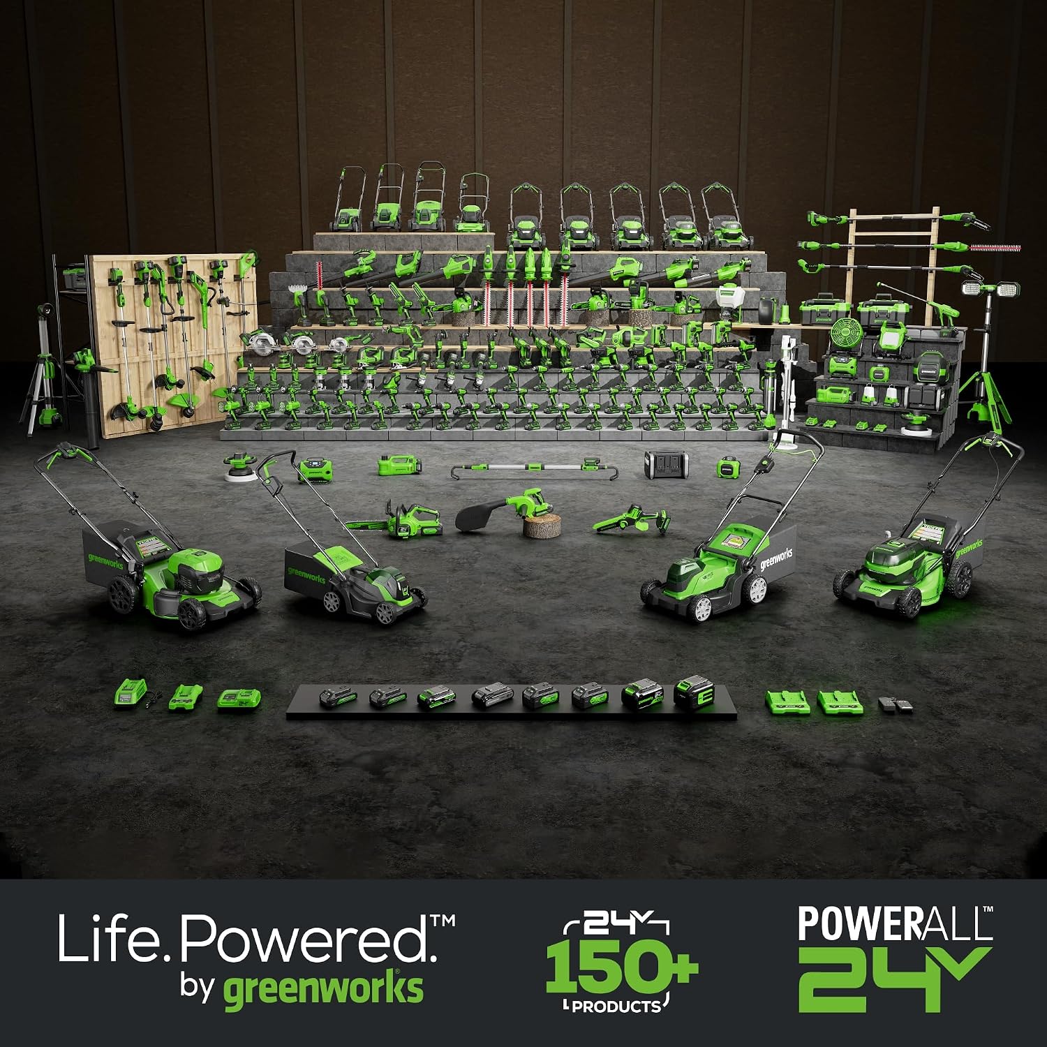 Greenworks 80V 21' Brushless Cordless (Self-Propelled) Lawn Mower (LED Headlight + Aluminum Handles), 4.0Ah Battery and Rapid Charger + Bonus 24V Power Tool Combo Kit