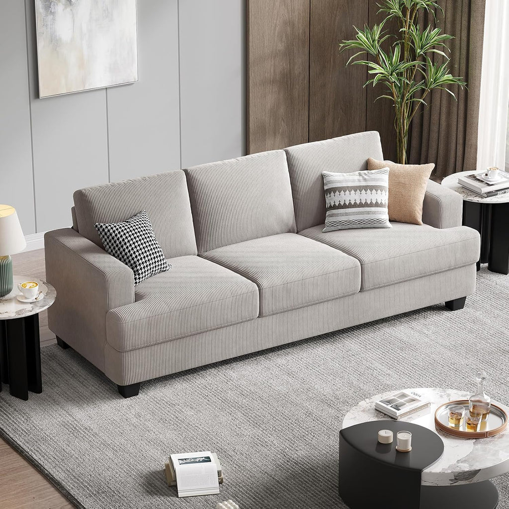 COPIAE 89 Inch Sofa with Extra Deep Seats Oversize, 3 Seater Sofa for Living Room, Modern Couch and Sofa, Comfy Armrests and Seats and Backrests, Easy Installation, Corduroy Fabric Light Grey