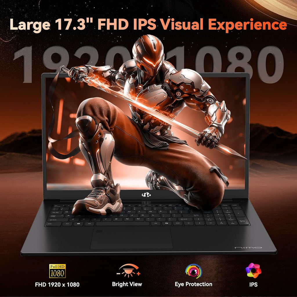 NIMO 17.3' FHD-Gaming-Laptop, AMD R7 7735HS (8C/16T, Beats i7-12650H) 16GB DDR5 RAM 1TB SSD Business-Computer with Radeon 680M, 100W Type-C, Wi-Fi 6E, 58Wh Battery, Fingerprint, Backlit Keyboard