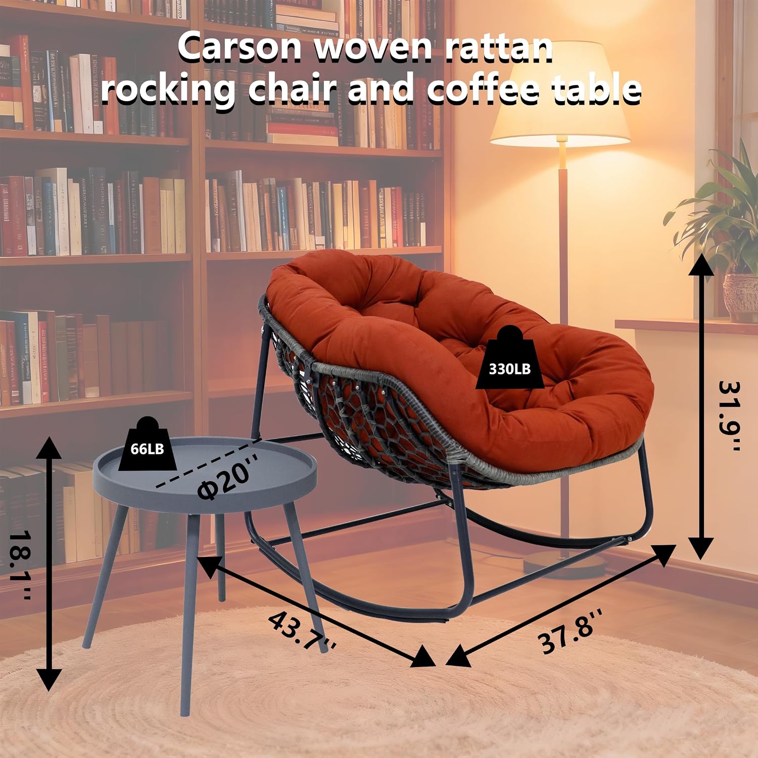 Modern Rocking Chair with Side Table Set, 2-Piece Patio with Soft Cushion & Side Table, 330 LBS Capacity, All-Weather Balcony Furniture