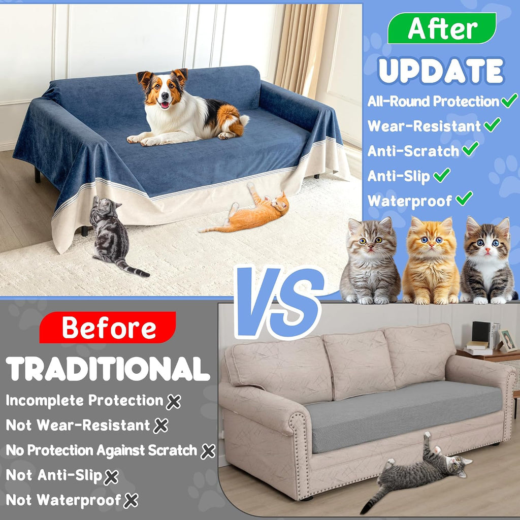 Cat Scratch Furniture Protector - Anti-Slip, Waterproof Sofa Cover to Keep Cats Off, Pet-Friendly Couch Protectors for 3 Cushion Couch, Anti-Scratch Couch Cover for Pets and Kids 150'X91'Navy Blue