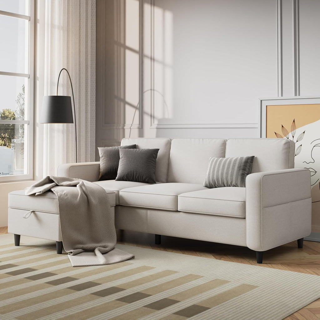 78' Sectional Sofa Couches for Living Room, Convertible L Shaped Couch with Storage Ottoman, Deep Seat Pet-Friendly Linen Fabric Sofa Set for Small Space, Apartment, Dorm