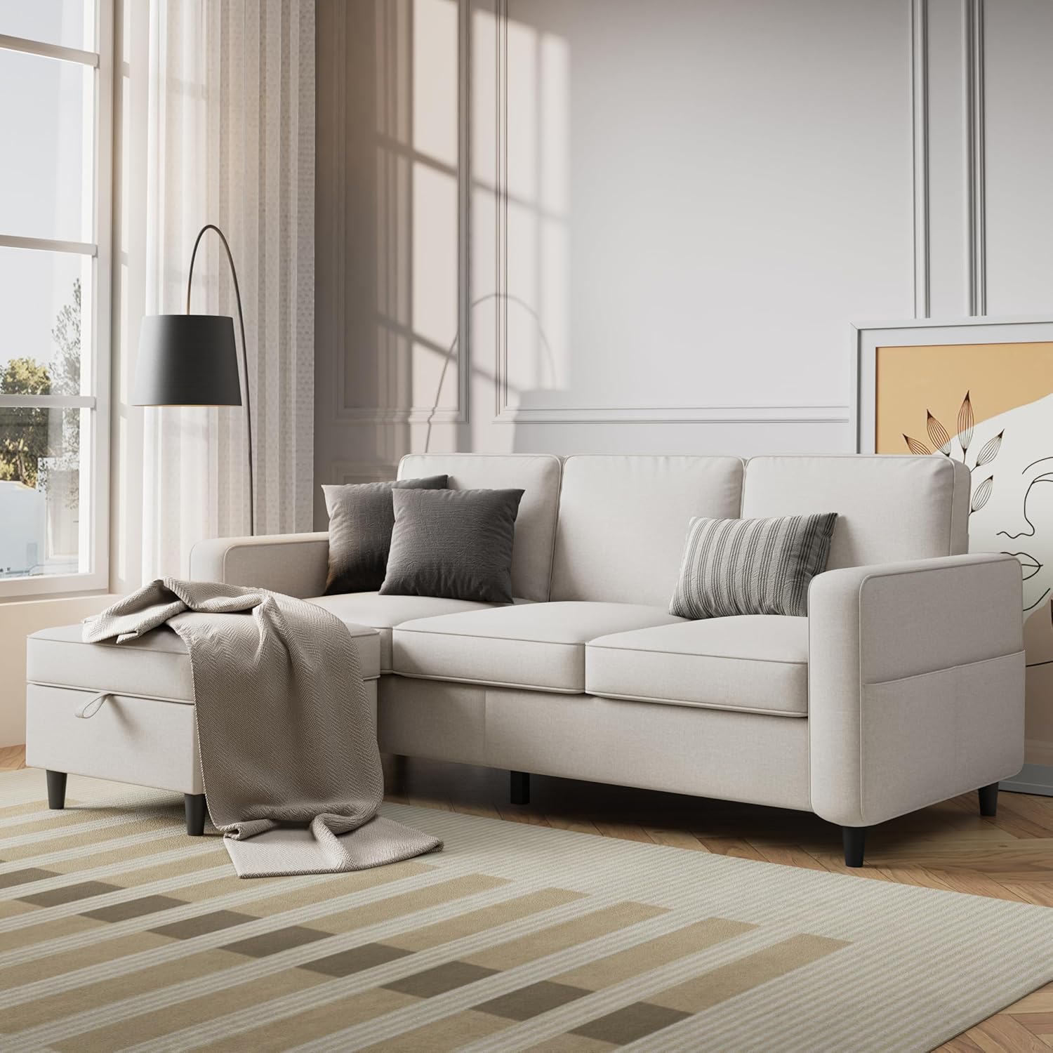 78' Sectional Sofa Couches for Living Room, Convertible L Shaped Couch with Storage Ottoman, Deep Seat Pet-Friendly Linen Fabric Sofa Set for Small Space, Apartment, Dorm
