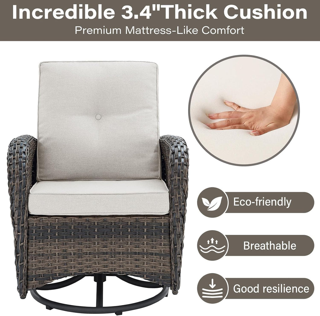 Belord Patio Wicker Chairs Swivel Rocker - Outdoor Swivel Rocking Chairs Set of 2 with Rattan Side Table, Patio Swivel Glider Chair 3 Piece Patio Furniture Sets for Deck Porch Pool Brown/Beige