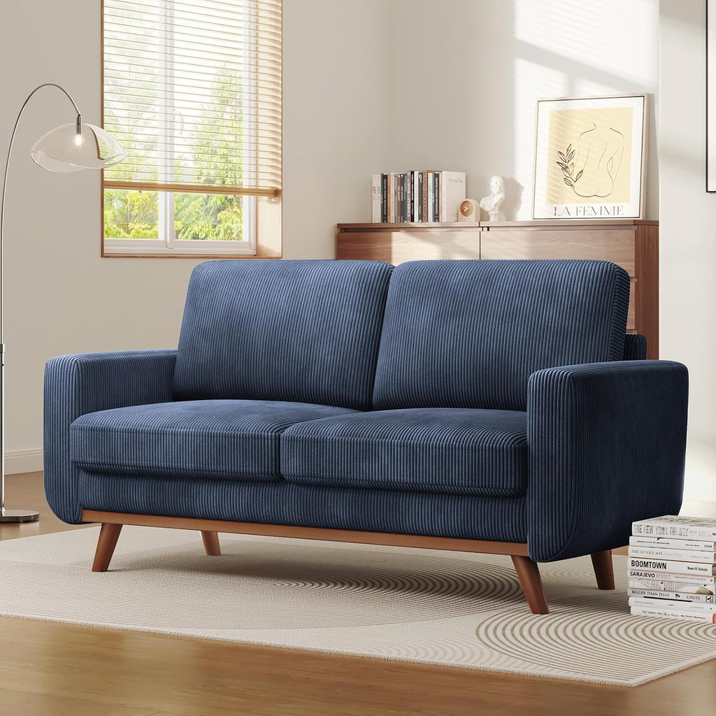 Vesgantti 68' Loveseat Sofa Dark Blue, Comfy Corduroy Couch with Spring Cushion and Solid Wood, Modern Extra Deep Seat for Bedroom, Living Room, Office