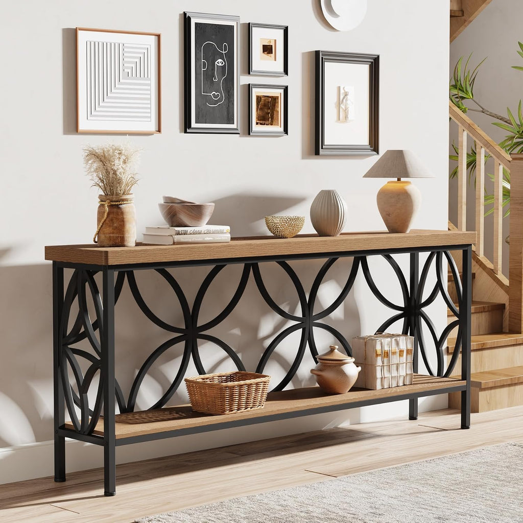 Tribesigns 70.9-Inch Narrow Sofa Table, FarmhouseLong Sofa Table Behind Couch, Entry Console Table with Storage for Entryway, Living Room, Foyer, Unique Design, Oak