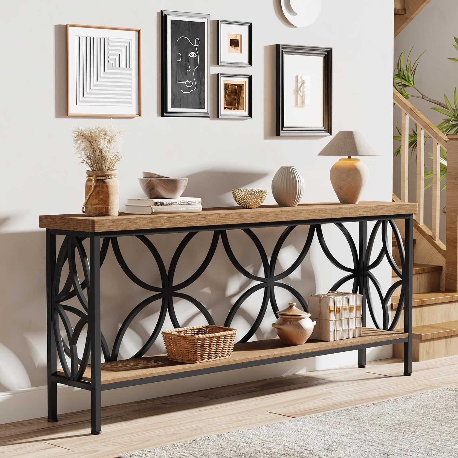 Tribesigns 70.9-Inch Narrow Sofa Table, FarmhouseLong Sofa Table Behind Couch, Entry Console Table with Storage for Entryway, Living Room, Foyer, Unique Design, Oak
