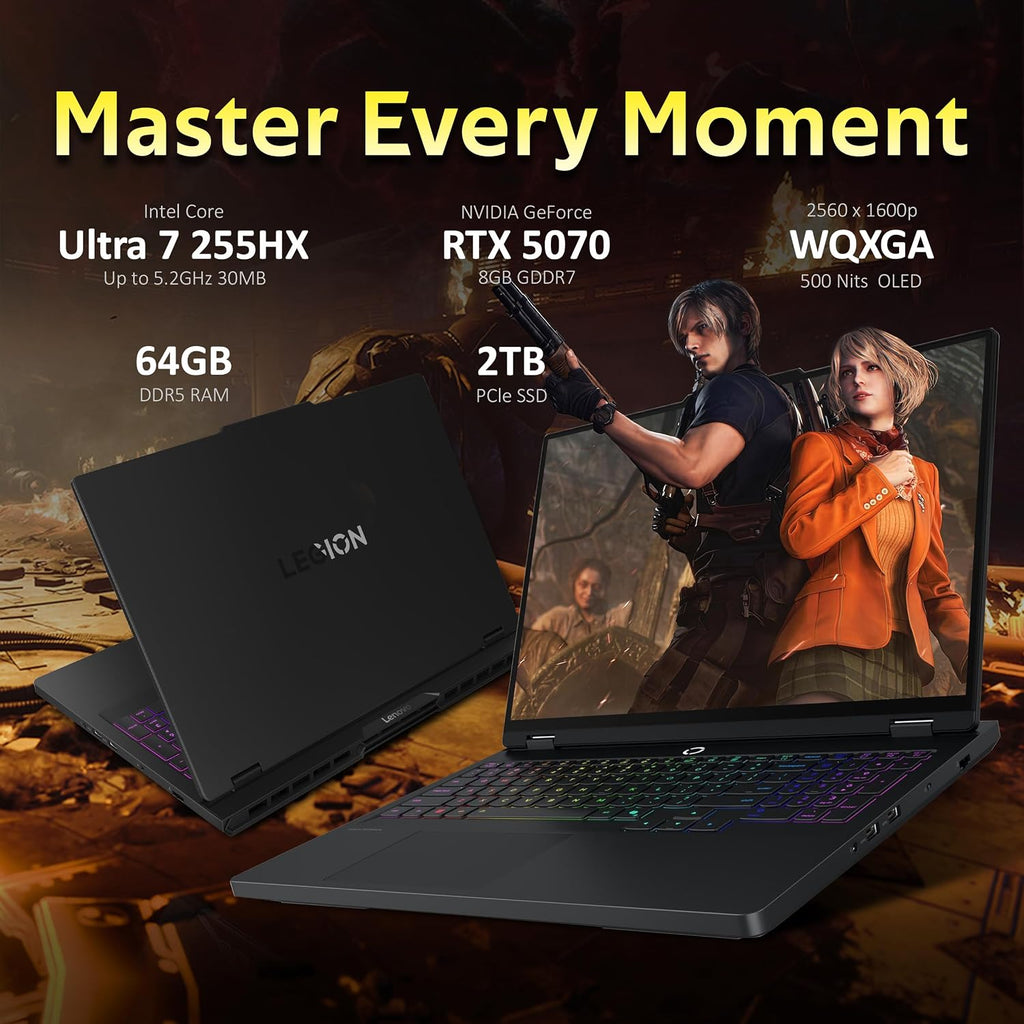Lenovo Legion Pro 5i 16' 165Hz Gaming Laptop, Intel 20-core Ultra 7 255HX(Outperforms i9-14900HX), RTX 5070 8GB, 64GB DDR5, 3TB Storage(2TB SSD+1TB Docking Station), Backlit Keyboard, Win 11, Black