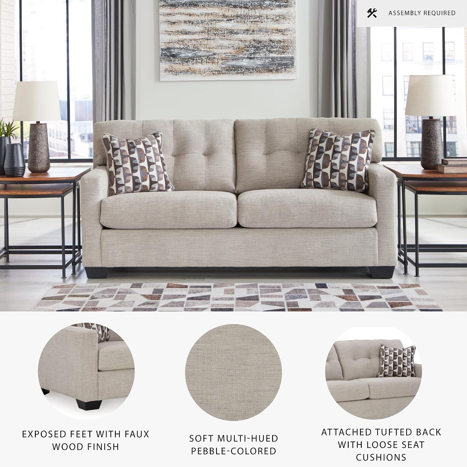 Signature Design by Ashley Mahoney Contemporary Tufted Sofa, Beige