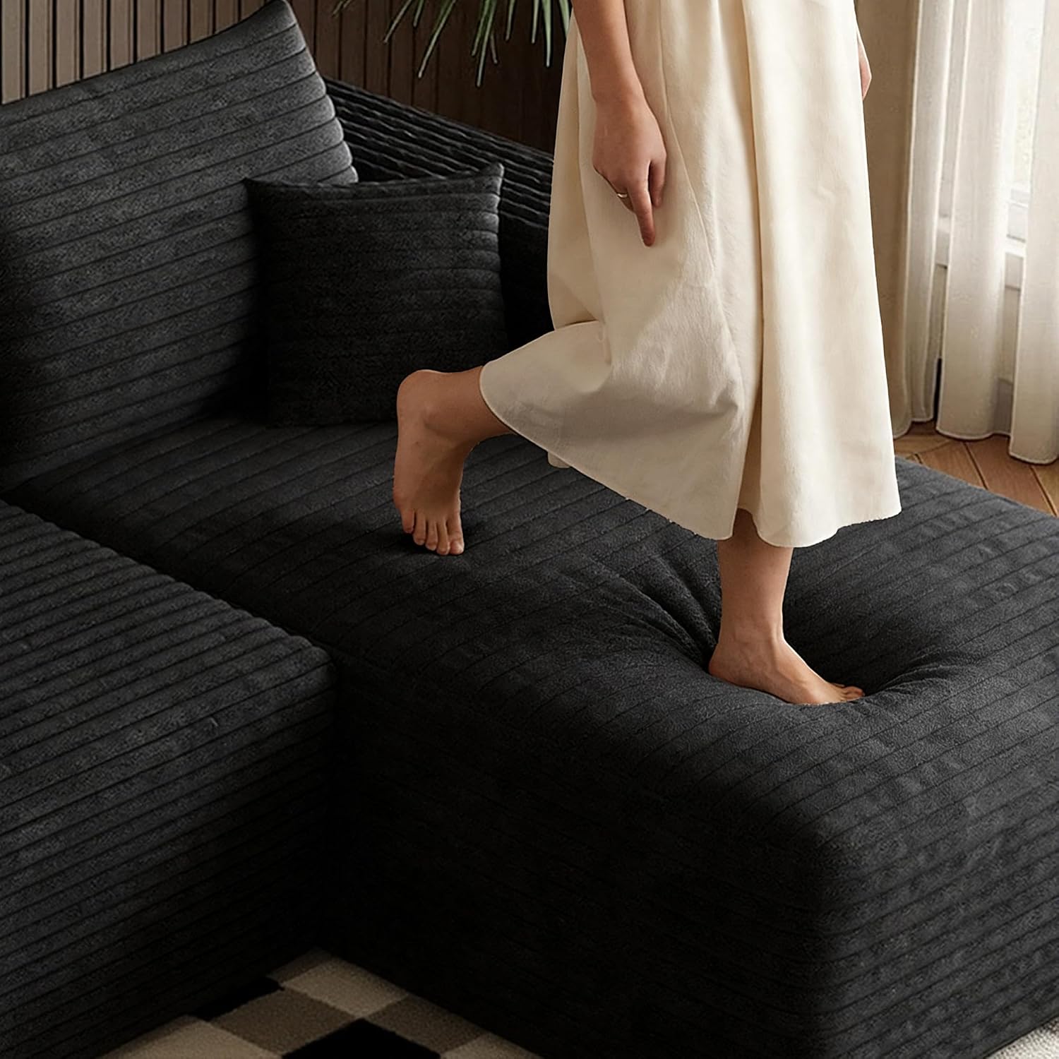 96''Sectional Couches for Living Room,Modern Modular Sectional Sofa,Upholstered Boneless Couch Comfy Cloud Couch with L Shaped Chaise (Black, Upgrade-96''W Left Facing Chaise)