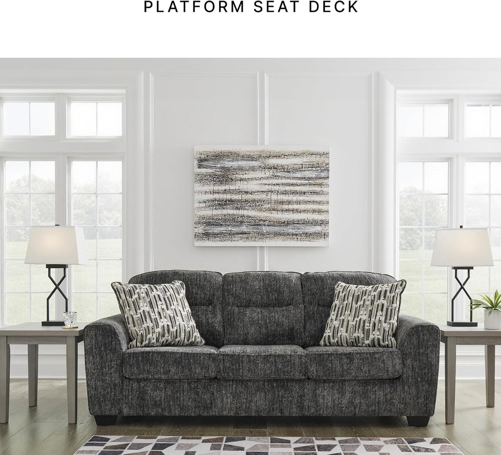 Signature Design by Ashley Lonoke Modern Sofa with 2 Accent Pillows, Gray