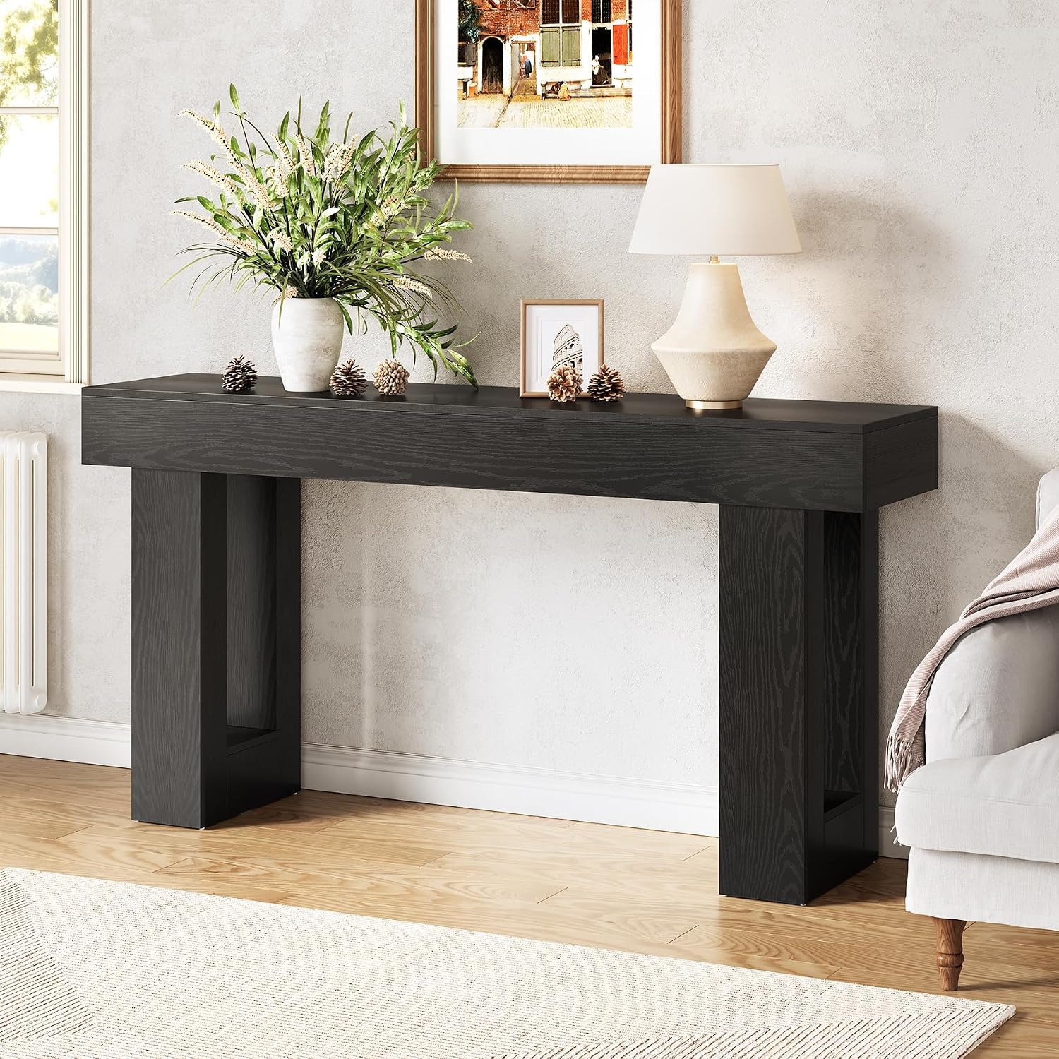 Little Tree 63-Inch Long Console Tables for Entryway, Large Sofa Table Behind Couch, Wooden Entry Foyer Hallway Table, Modern Console Sofa Tables for Living Room, Black