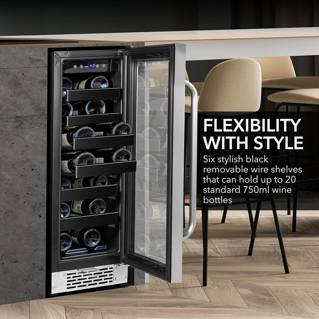 Whynter BWR-208SB Stainless Steel 12 inch Built-in 20 Bottle Undercounter Wine Refrigerator with Reversible Door, Digital Control and Lock