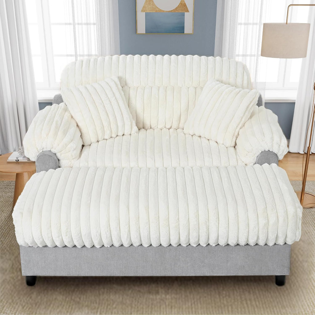 Merax 65' Oversized Chaise Lounge Chair with 2 Throw Pillows, Cloud Chaise Sofa Cozy Plush Boneless Sofa Bed for Living Room, Ergonomic Backrest & Curved Armrest (Beige)