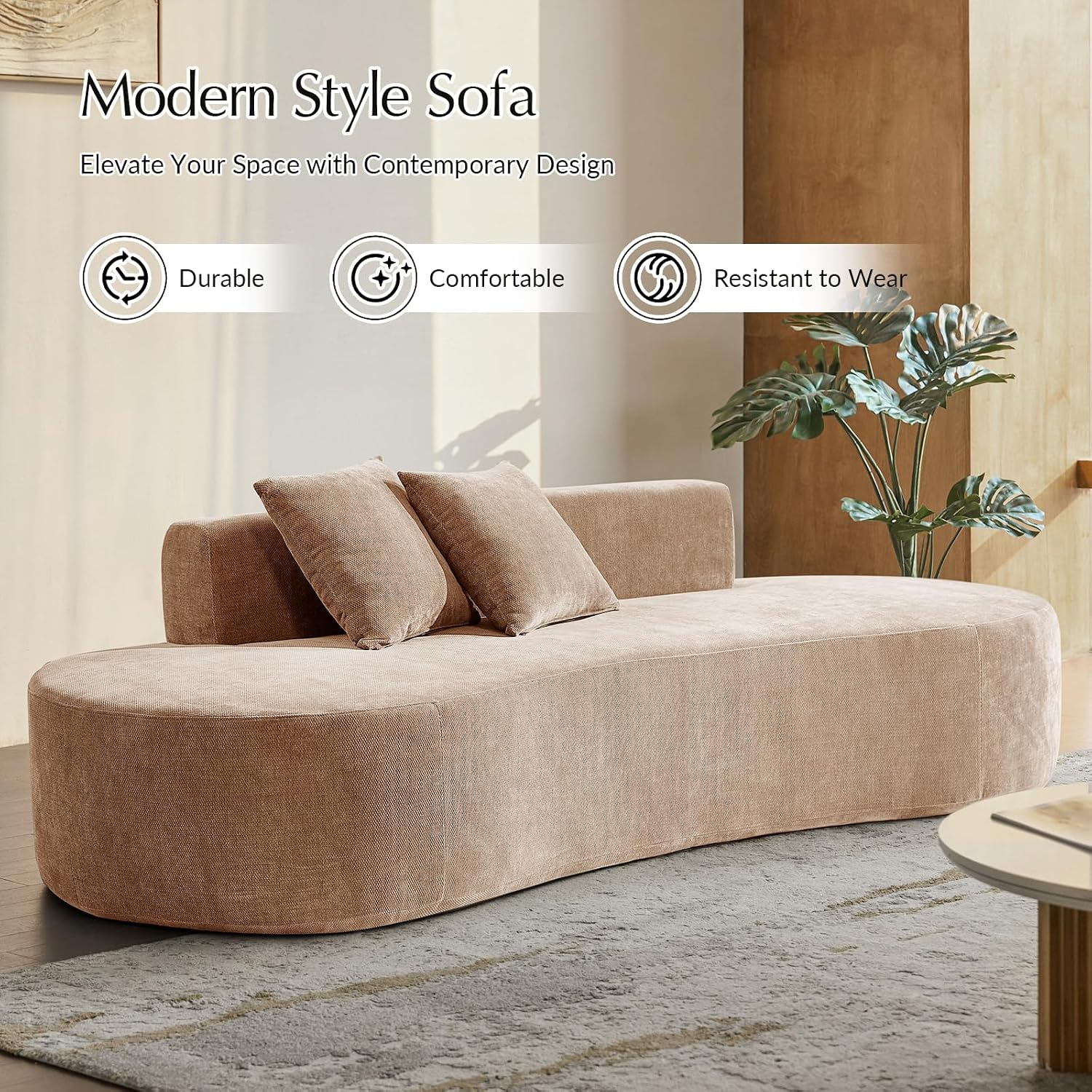 HULALA HOME 94.5' Curved Boneless Couch with Two Pillows, Oversized 3 Seater Compressed Foam Sofa with Deep Seat, Modern Cloud Couch for Living Room, No Assembly Required, Pink