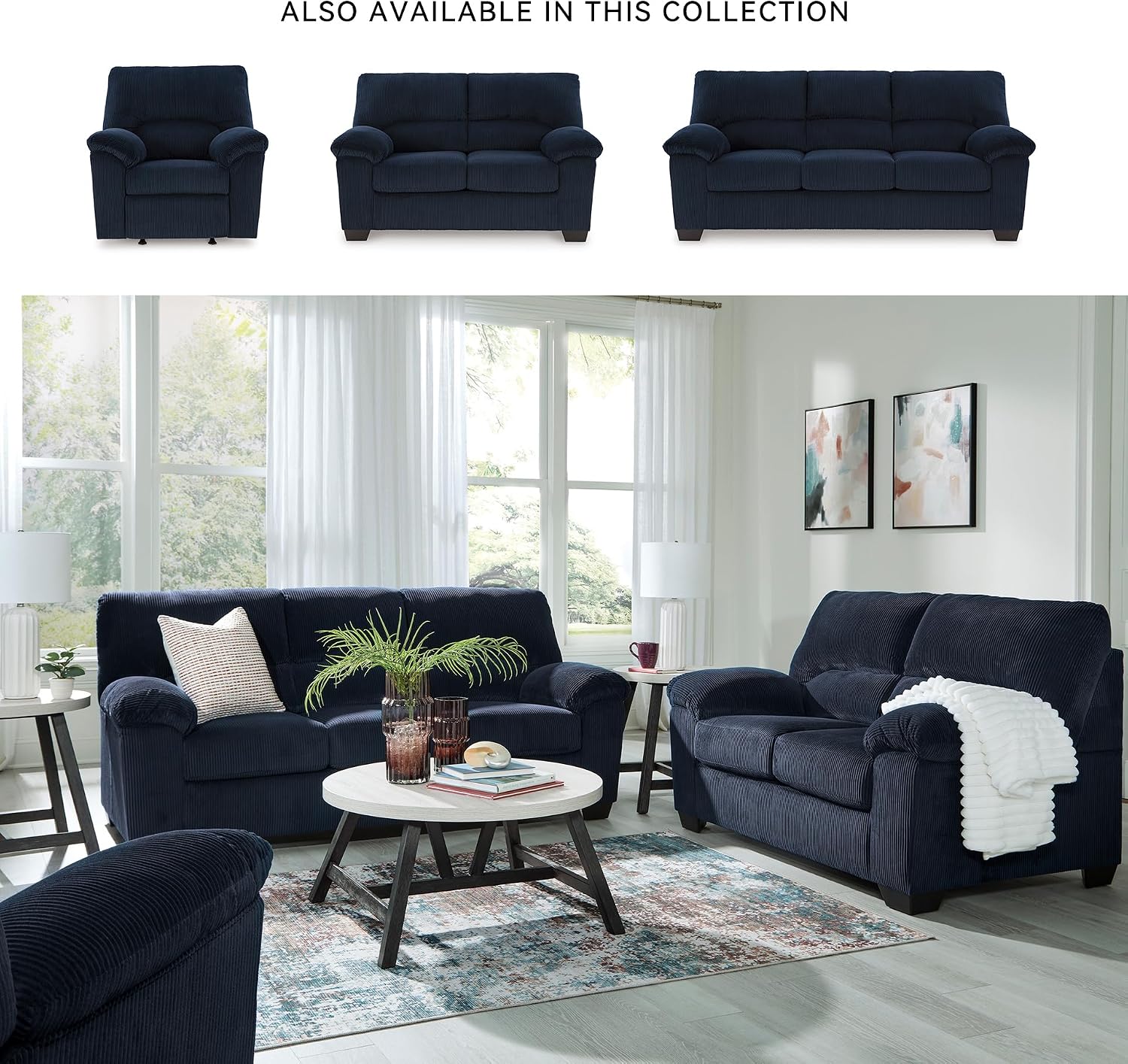 Signature Design by Ashley SimpleJoy Contemporary Loveseat for Living Room, Blue