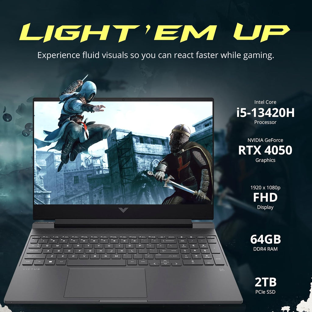 HP Victus 15.6' 144Hz FHD Gaming Laptop, Intel i5-13420H, 64GB RAM, 2TB PCIe SSD, NVIDIA GeForce RTX 4050, Backlit Keyboard, WiFi 6, Windows 11 Pro, Mica Silver, 1TB Docking Station Set