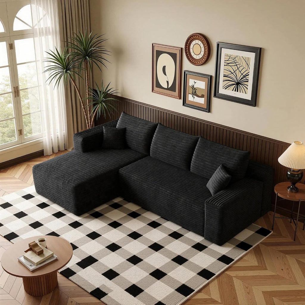 96''Sectional Couches for Living Room,Modern Modular Sectional Sofa,Upholstered Boneless Couch Comfy Cloud Couch with L Shaped Chaise (Black, Upgrade-96''W Left Facing Chaise)
