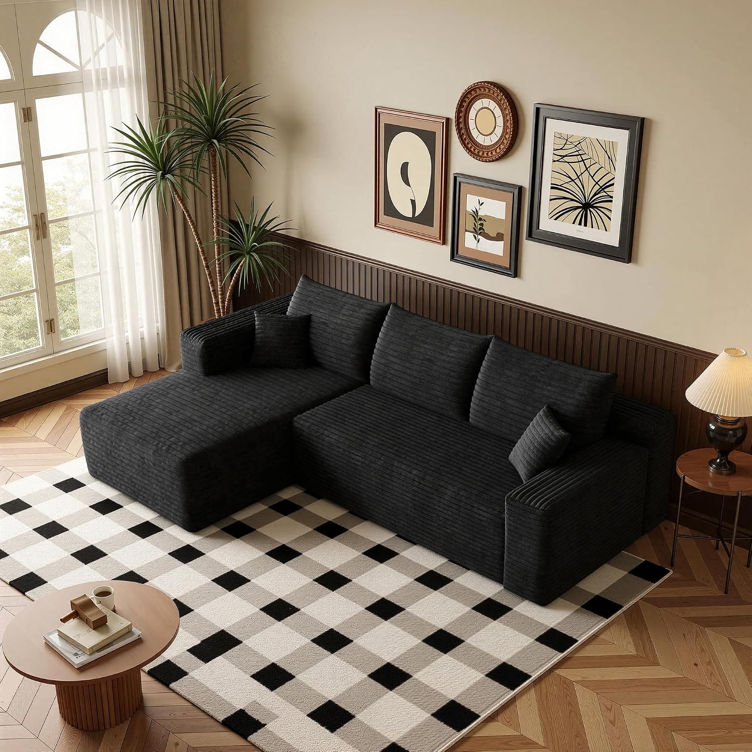 96''Sectional Couches for Living Room,Modern Modular Sectional Sofa,Upholstered Boneless Couch Comfy Cloud Couch with L Shaped Chaise (Black, Upgrade-96''W Left Facing Chaise)