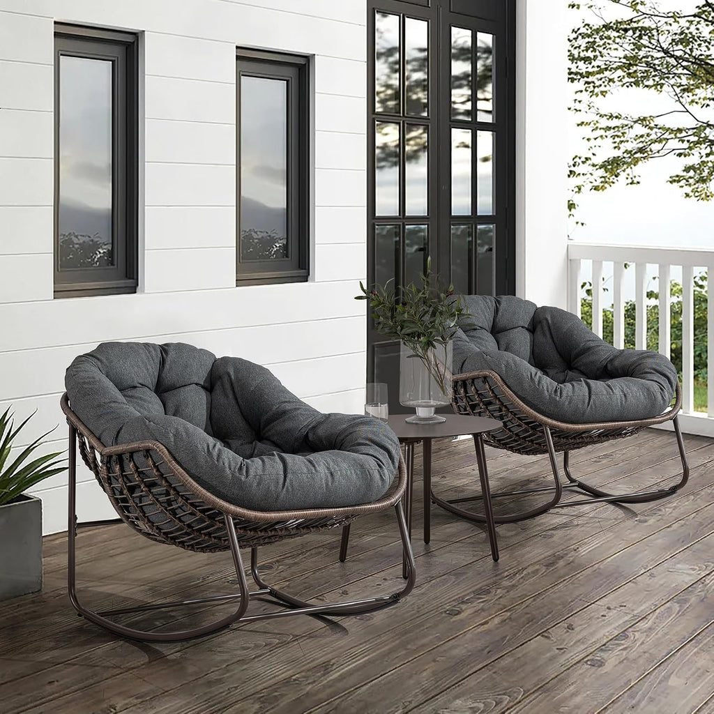Patio Rocking Chairs, Oversized Wicker Egg Rocking Chair,Indoor & Outdoor Upholstered Papasan Chairs, Modern Lounge Chair for Balcony,Living Room Patio, Front Porch, Garden(Grey)