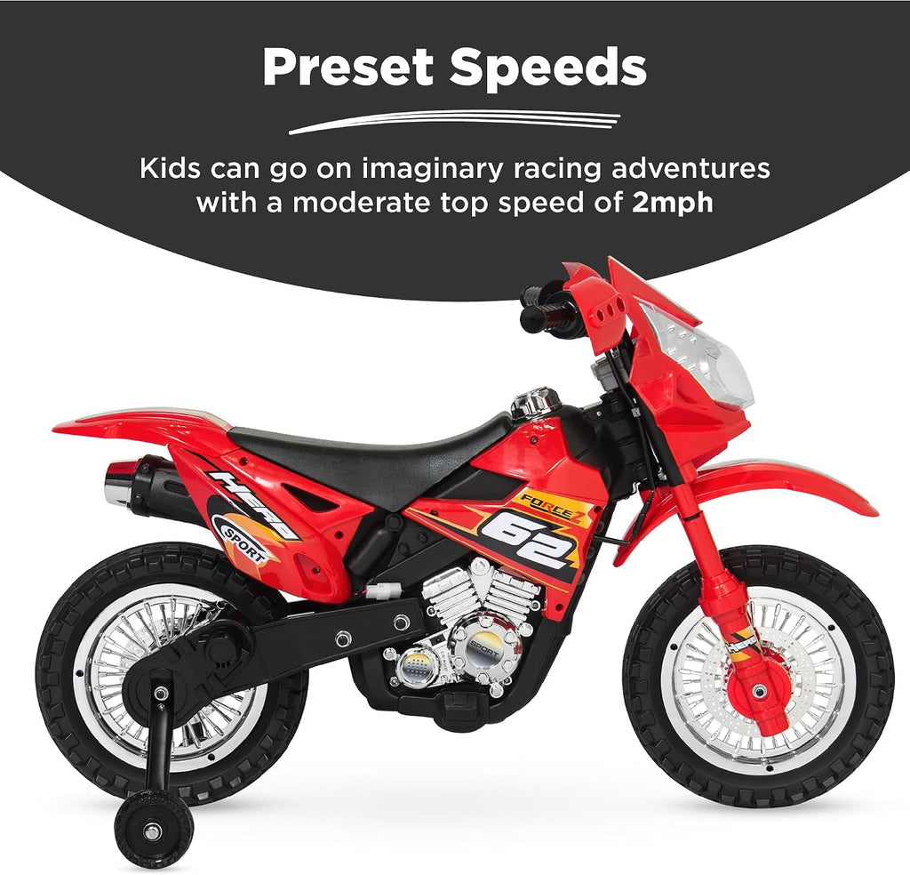 Best Choice Products Kids 6V Ride On Motorcycle w/Treaded Tires, Working Headlights, 2mph Top Speed, Training Wheels, Realistic Sounds, Music, Battery Charger - Red