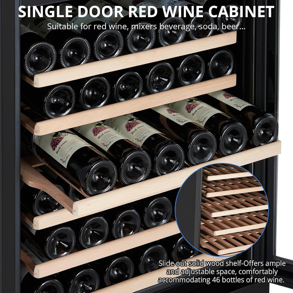 Sleek Stainless Steel 24'' Wine Cooler Refrigerator - 46-Bottle Compressor Cooling, Tempered Glass Door with Safety Lock, Freestanding Design for Home Kitchen Office | Keeps Wines Fresh & Preserves Fl