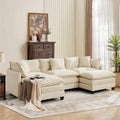 SoarFlash 113.78' Chenille Sectional Sofa, Comfy U Shaped Modular Coush Sofa with Ottoman, Modern 4 Seat Couch Deep Seat Sofa Set for Living Room,Beige