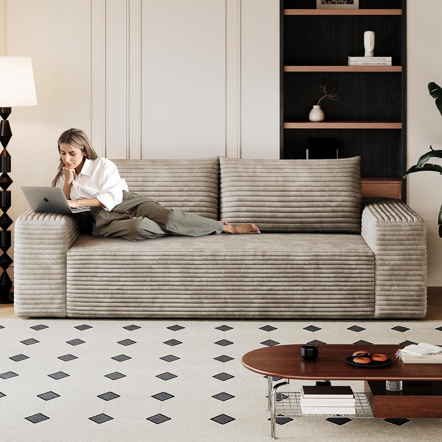 63' Cloud Loveseat Boneless Sofa Couch in a Box, No Assembly Required 2 Seater Foam Compression Couches, Modern Living Room Floor Sofa Couch Corduroy Small Love Seat | Breathable material