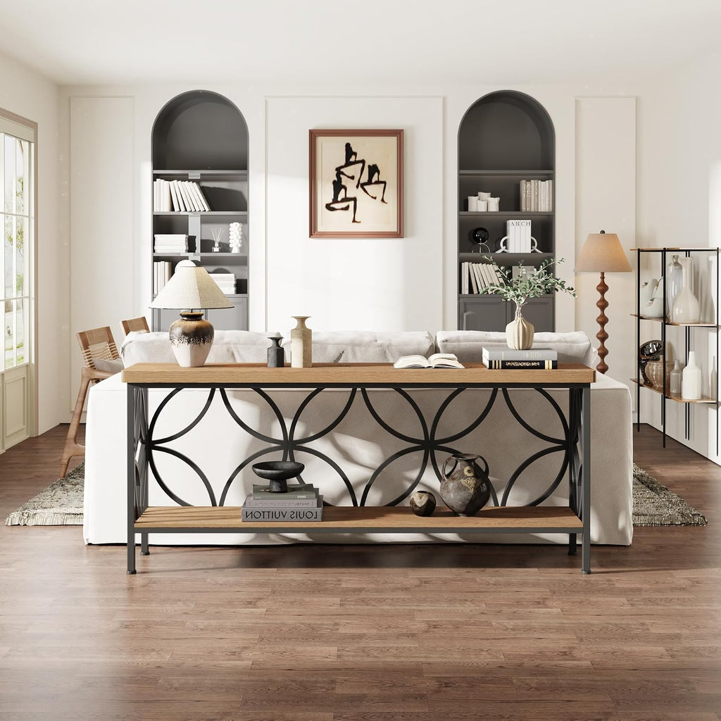 Tribesigns 70.9-Inch Narrow Sofa Table, FarmhouseLong Sofa Table Behind Couch, Entry Console Table with Storage for Entryway, Living Room, Foyer, Unique Design, Oak