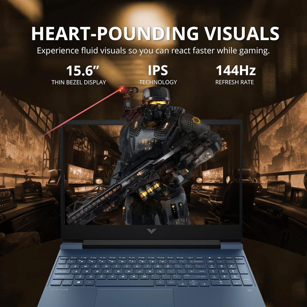 HP Victus Gaming Laptop, 15.6' FHD 144Hz IPS Display, Intel Core i5-13420H, 16GB RAM, 512GB PCIe SSD, NVIDIA GeForce RTX 3050, Backlit Keyboard, Wi-Fi 6, Win 11 Pro, Blue, 32GB Hotface USB Card