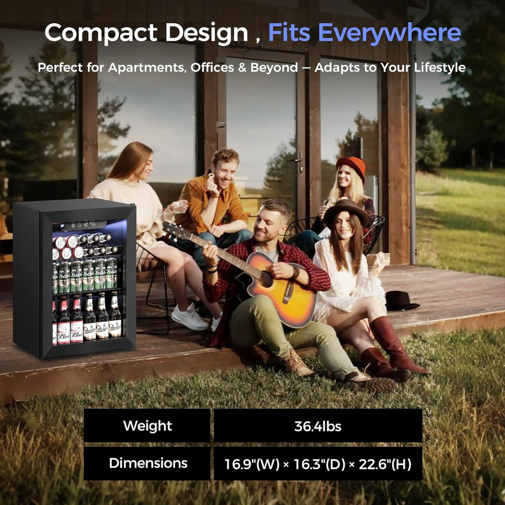 Feelfunn 1.7 Cu.Ft Beverage Refrigerator Cooler - 68 Can Mini Fridge Glass Door for Drink Soda Beer Wine - Small Refrigerator for Bedroom Office Home Dorm Bar, Black