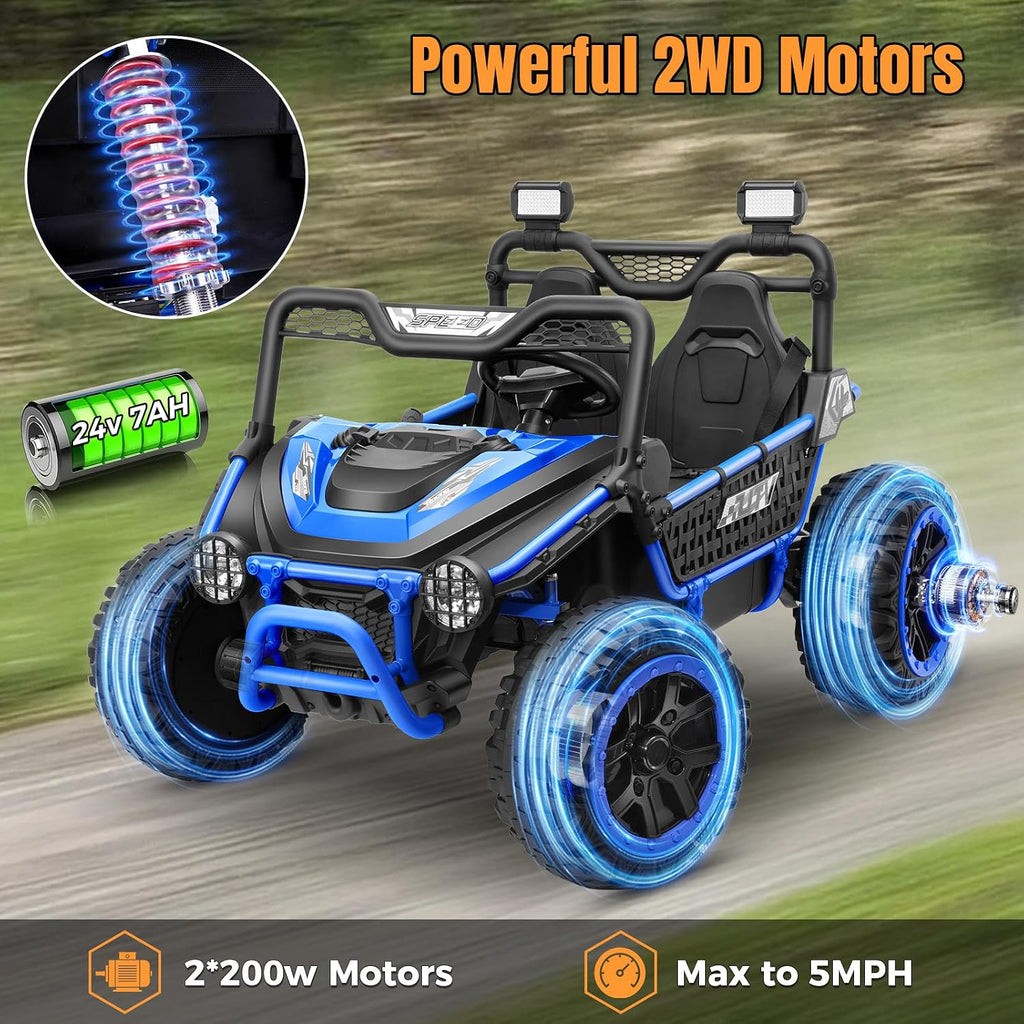 Hikole 24V Ride on Toy Car for Big Kids 4-8, XL Kids UTV 2 Seater with Remote Control, 22' Spacious Seat, MP3 & USB, 3 Speed, Storage, Electric Power Wheels for Boys Girls, Blue