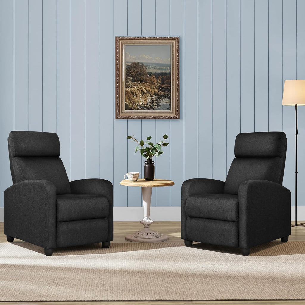 Yaheetech Recliner Chair Fabric Recliner Sofa Home Theater Seating with Lumbar Support Overstuffed High-Density Foam & Pocket Springs, Push Back Recliners Armchair for Living Room, Black