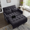 Convertible Sofa Bed, 3 in 1 Pull Out Couch, Loveseat Sleeper with Adjustable Backrest, Living Room Sofa with Two Pillows | Side Pocket | Fabric | USB Charging Port | Midnight Black