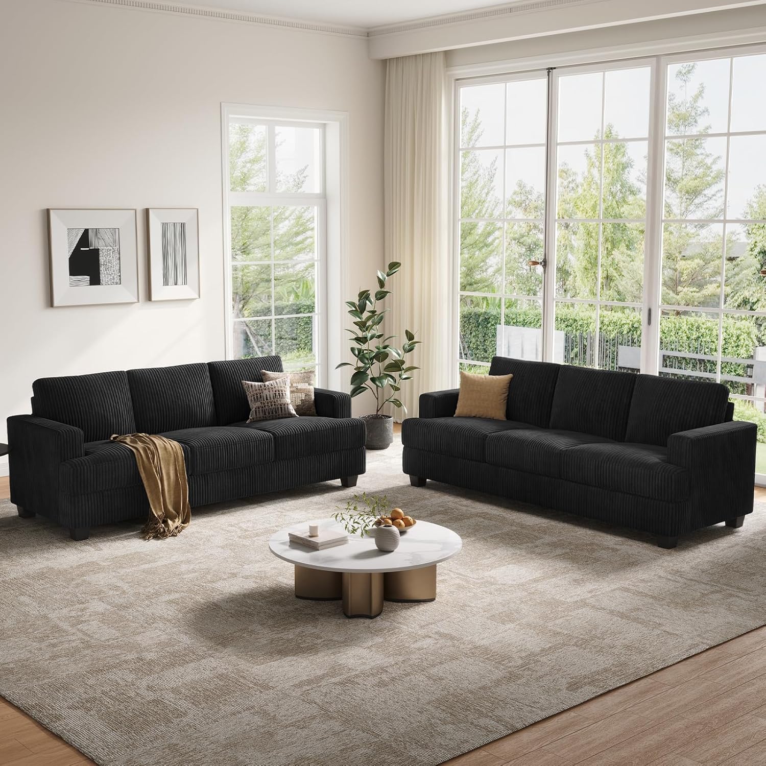 COPIAE 89 Inch Sofa with Extra Deep Seats Oversize, 3 Seater Sofa for Living Room, Modern Couch and Sofa, Comfy Armrests and Seats and Backrests, Easy Installation,Wide Corduroy Fabric Black