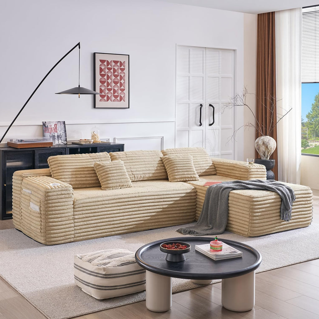 Cloud Sectional Couch with L-Shape Chaise, Modern Modular Sofa with Deep Seat, Built-in Cup Holder & Storage Pocket for Living Room Bedroom, No Assembly Required (Camel, Right Facing Chaise)