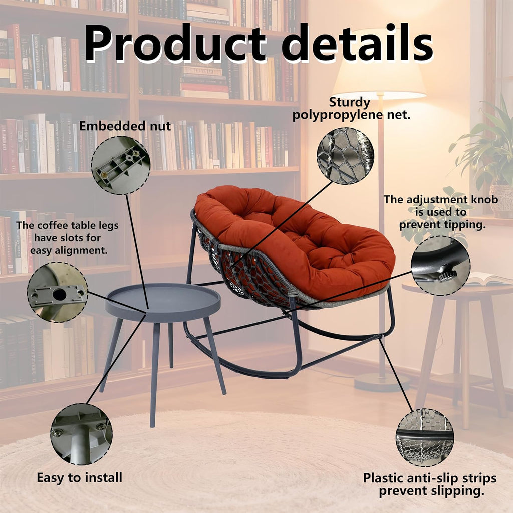 Modern Rocking Chair with Side Table Set, 2-Piece Patio with Soft Cushion & Side Table, 330 LBS Capacity, All-Weather Balcony Furniture