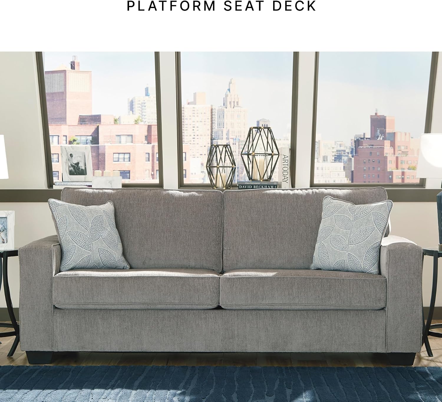 Signature Design by Ashley Altari Modern Sofa with 2 Accent Pillows, Light Gray