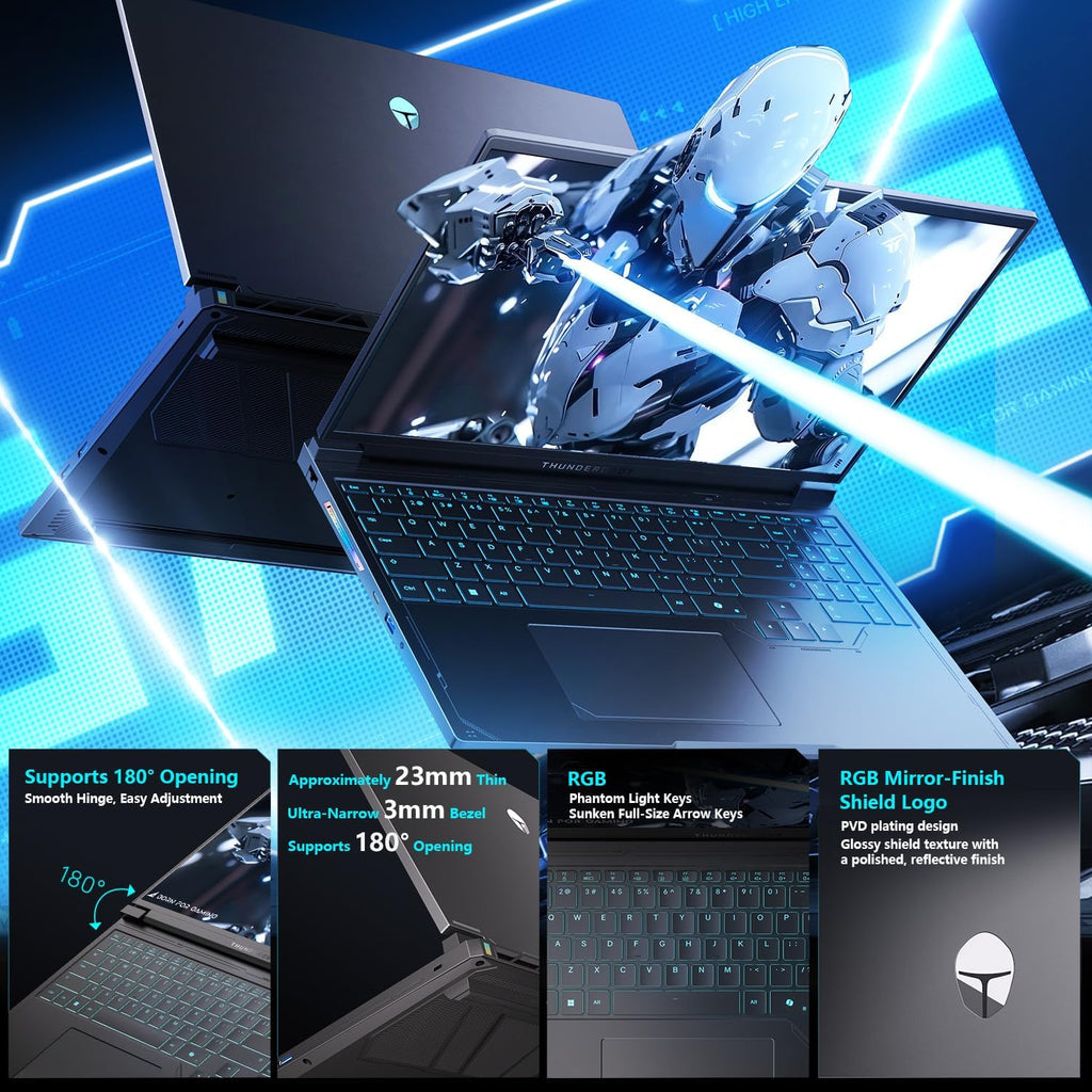 Thunderobot Radiant 16S R9 5060 300Hz Gaming Laptop, 16' QHD+ 2.5K, AMD Ryzen 9 7945HX, GeForce RTX 5060, up to 300Hz Hummingbird Display, 16GB DDR5, 1TB SSD, RGB Backlit KB, Wi-Fi 6, Win 11 Home