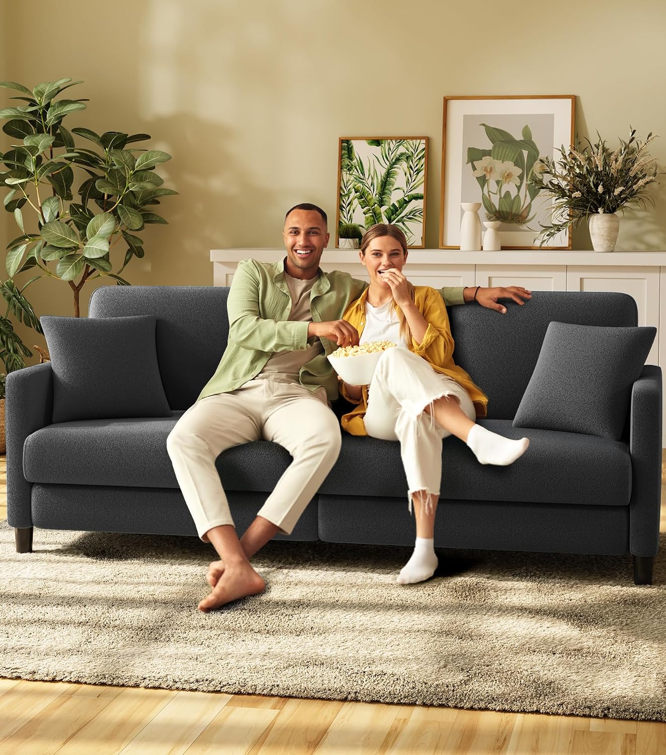 Welzona Teddy Sofa Couch, 83' Comfy Couches for Living Room, Classic Grey | 22' Extra Deep Seat, Tool-Free Sofas, All-Wood Loveseat, 2 Pillows Included, 850lbs Load-bearing