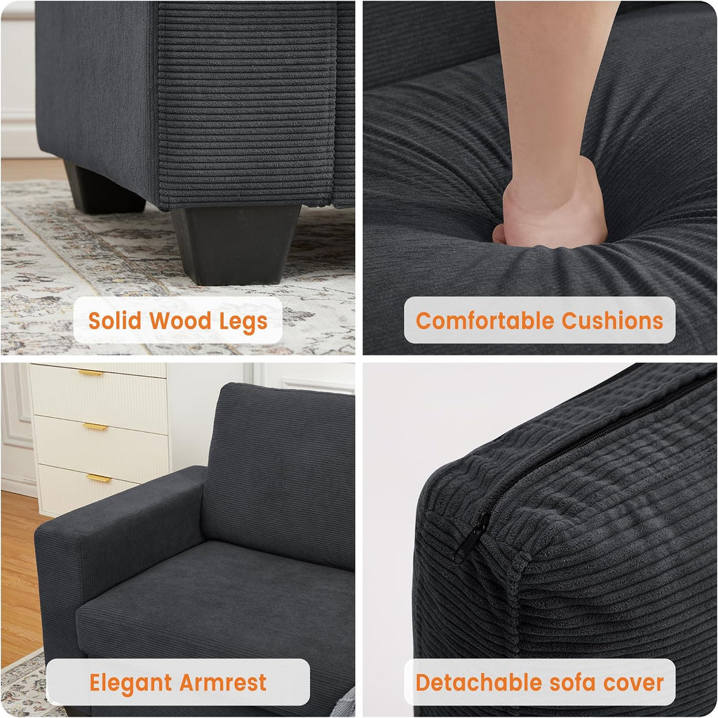 83 Inch Loveseat Sofa, Modern Corduroy 3 Seater Deep Seat Couch with Wide Armrest, Removable Washable Cushion Cover, Cozy Sofa for Living Room Bedroom Apartment