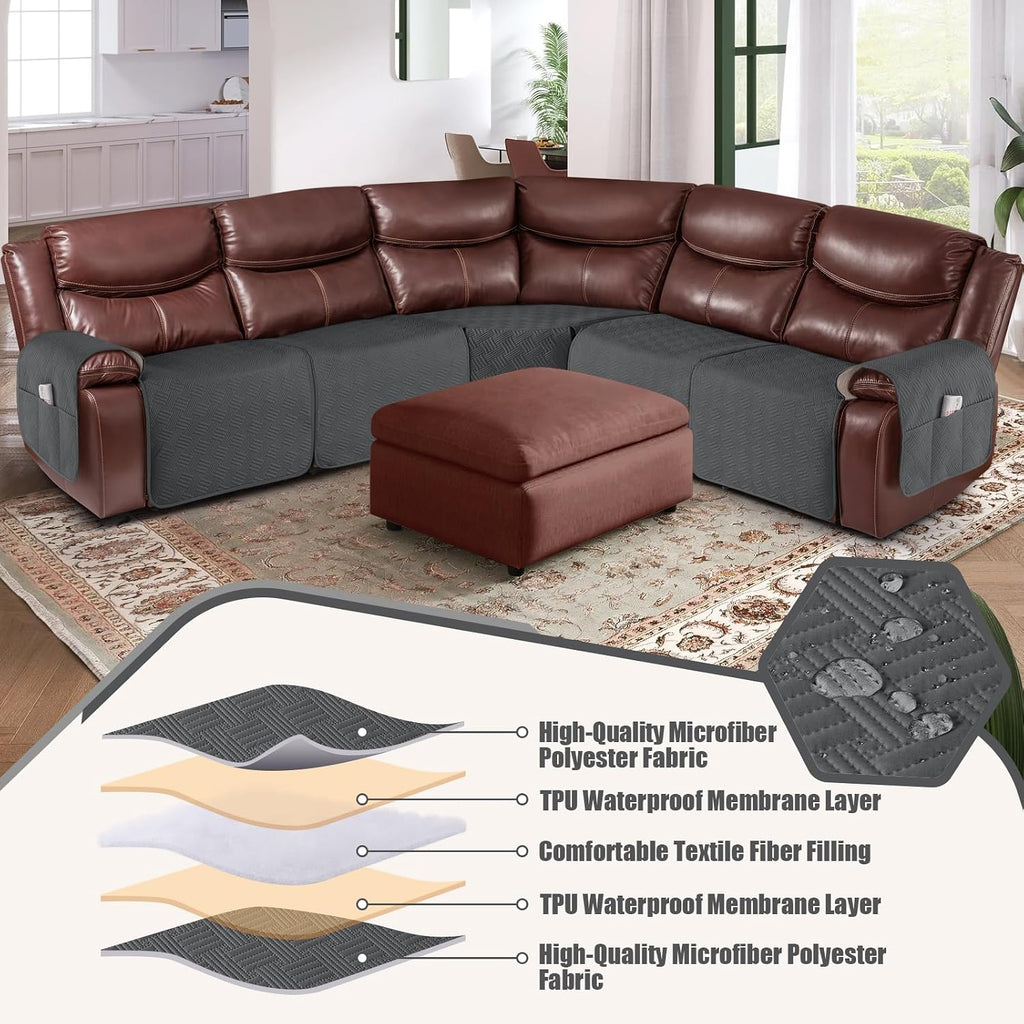 KinCam Waterproof Recliner Sectional Couch Covers, Oversized Reclining Sofa Covers for L Shape Couch, Non Slip Couch Cover for Sofa Washable Slipcover (5 Seat Recliner Cover, Charcoal Gray)