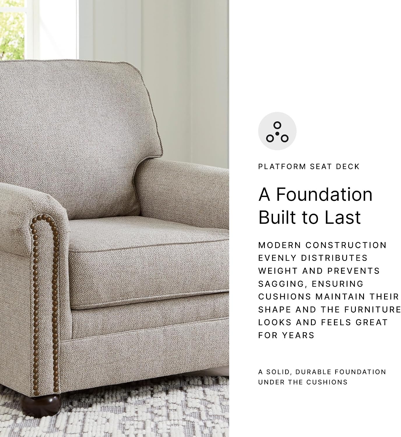Signature Design by Ashley Gaelon Transitional Upholstered Chair with Nailheads, Light Gray