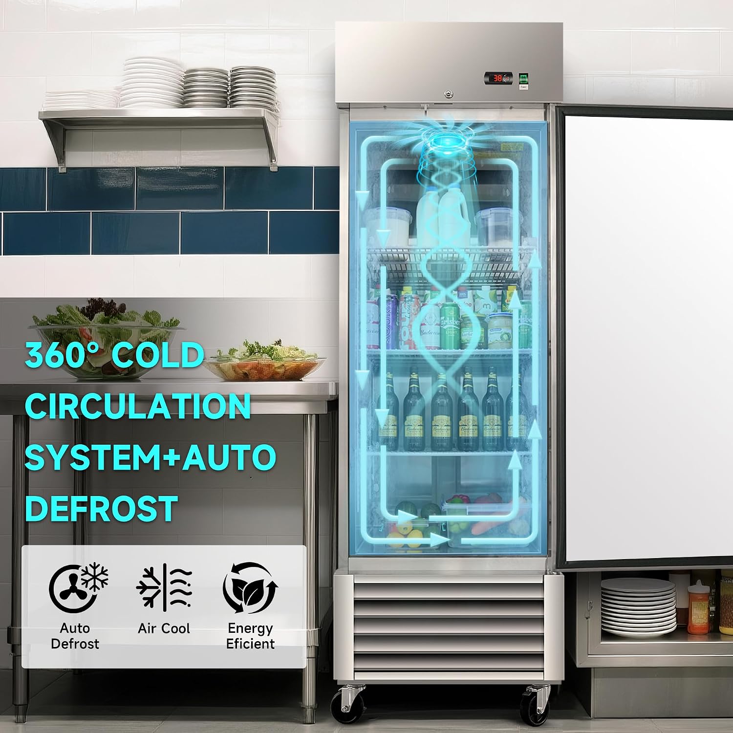 DeepTide 27' W Commercial Refrigerator with Single-Door: 23 Cubic Feet Storage, Adjustable Shelving, Automatic Defrosting, Precision Digital Thermostat, LED Lights, Safety Locks