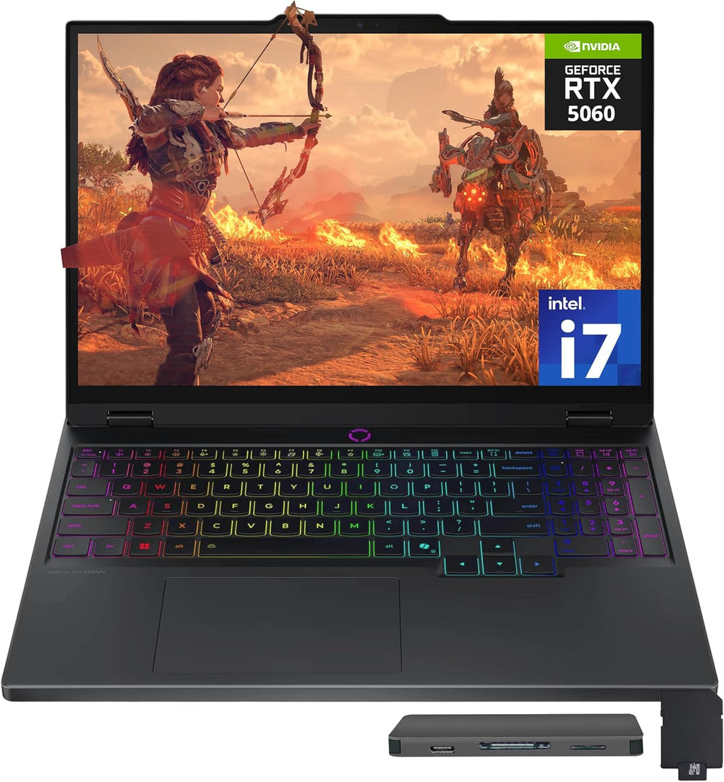 Lenovo Legion 5 15.1' WQXGA 165Hz Gaming Laptop, Intel i7-14700HX, RTX 5060 8GB GDDR7, 32GB DDR5, 1TB SSD, 24-Zone RGB Backlit Keyboard, 5.0MP Camera, Wi-Fi 7, Win 11, Black, 512GB Docking Station Set