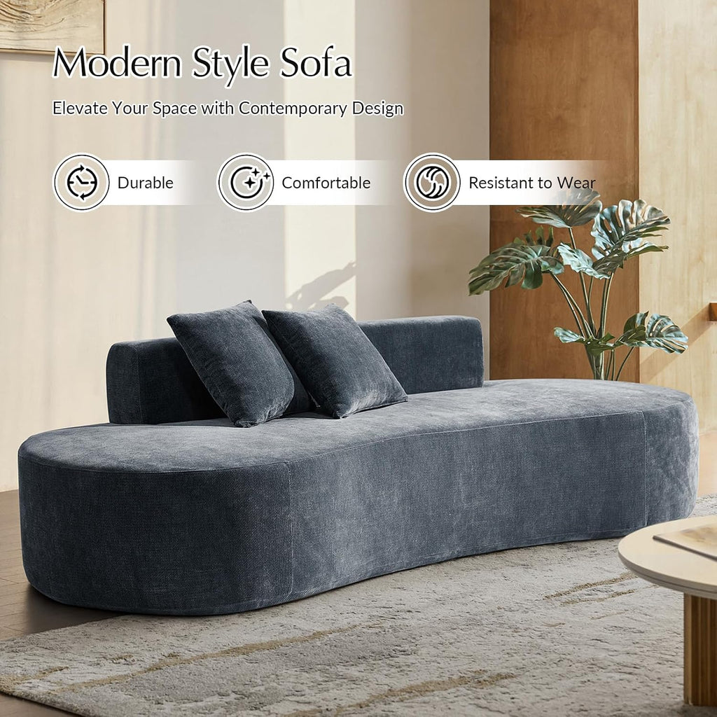 HULALA HOME 94.5' Curved Boneless Couch with Two Pillows, Oversized 3 Seater Compressed Foam Sofa with Deep Seat, Modern Cloud Couch for Living Room, No Assembly Required, Blue