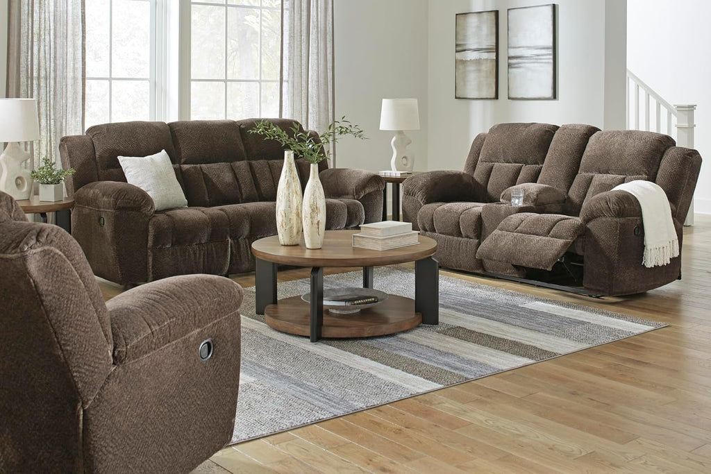 Signature Design by Ashley Frohn Modern Manual Reclining Sofa, Dark Brown