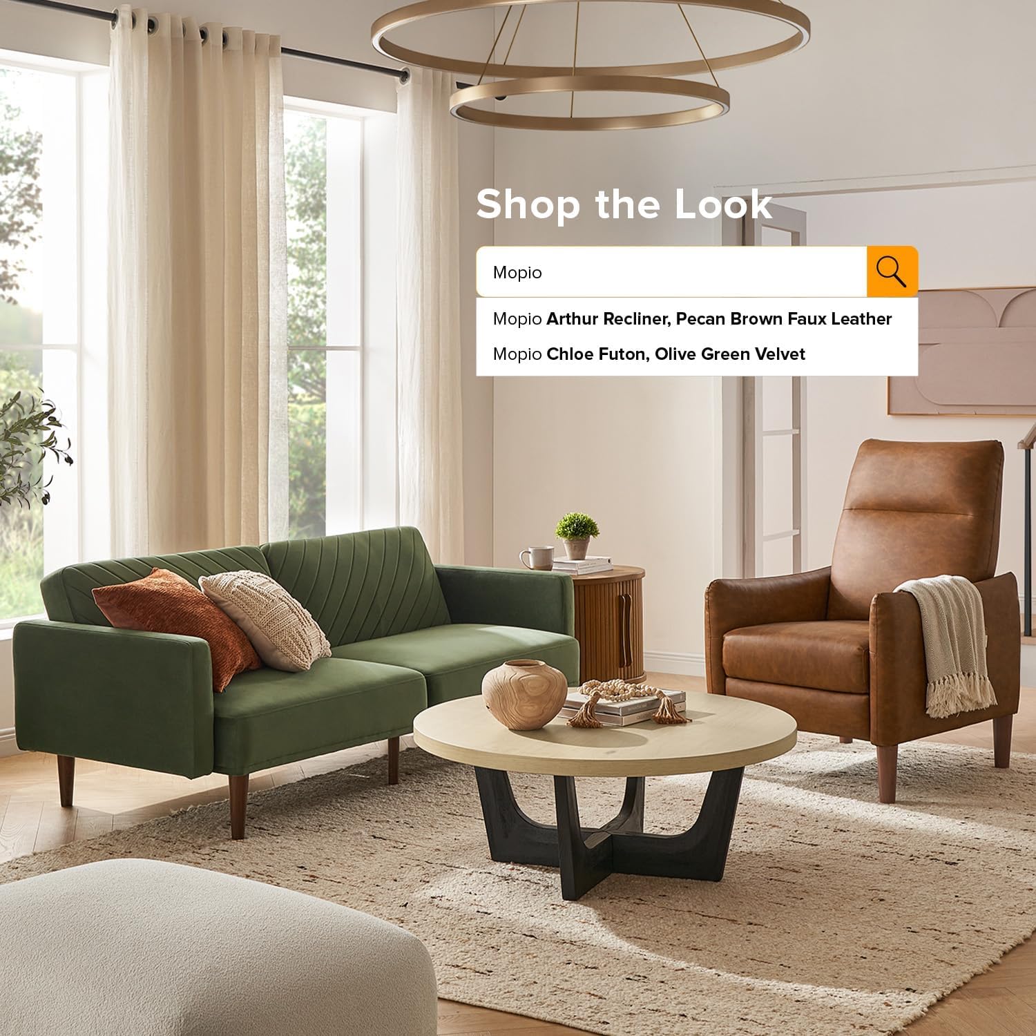 mopio Arthur Recliner Chair with 3 Positions, Accent Armchair, Mid Century Modern Reading Chair, High Back Padded Support Comfy Sleeper Armchair (Pecan Brown Faux Leather)