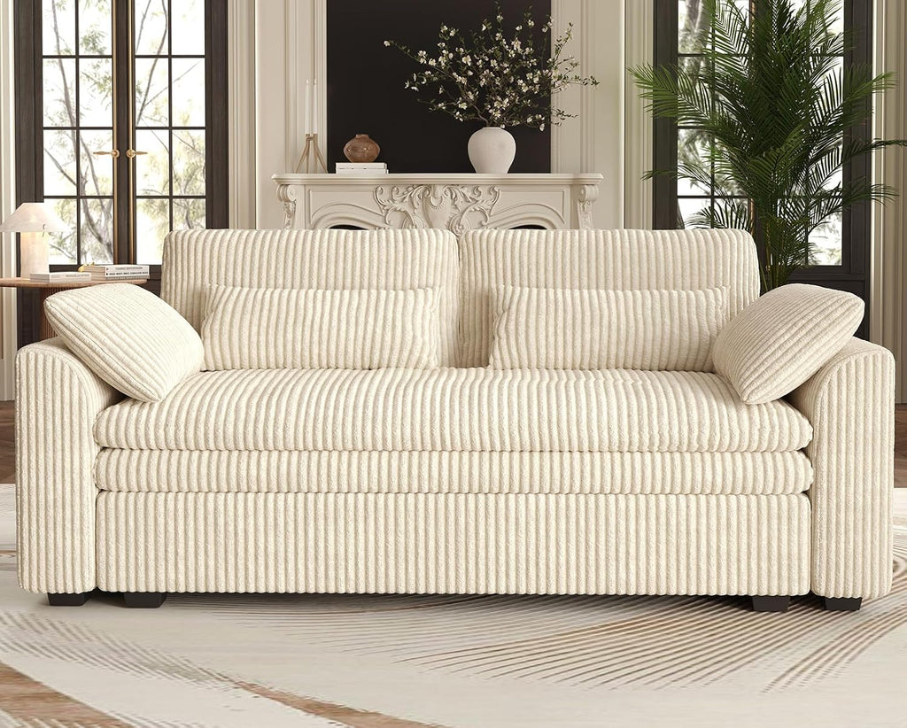 Belffin Large Modular Sectional Sofa with Deep Chaise Modular Sectional Loveseat Sofa with 9' Soft Dual-Layer 2 Seater Sofa Couch Corduroy Beige
